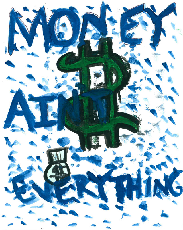 A watecolor painting on paper depicting the text 