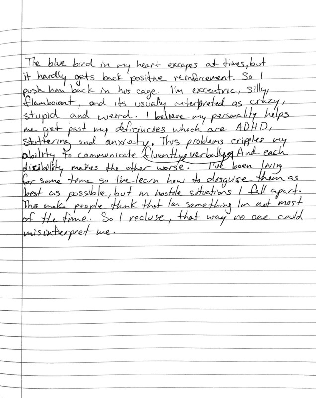 A notebook page with text reading 