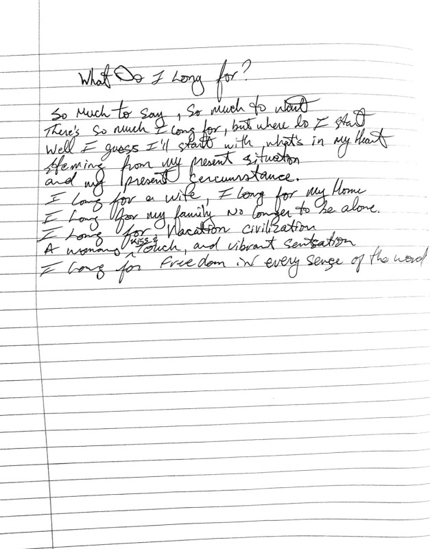 A notebook page with text reading 