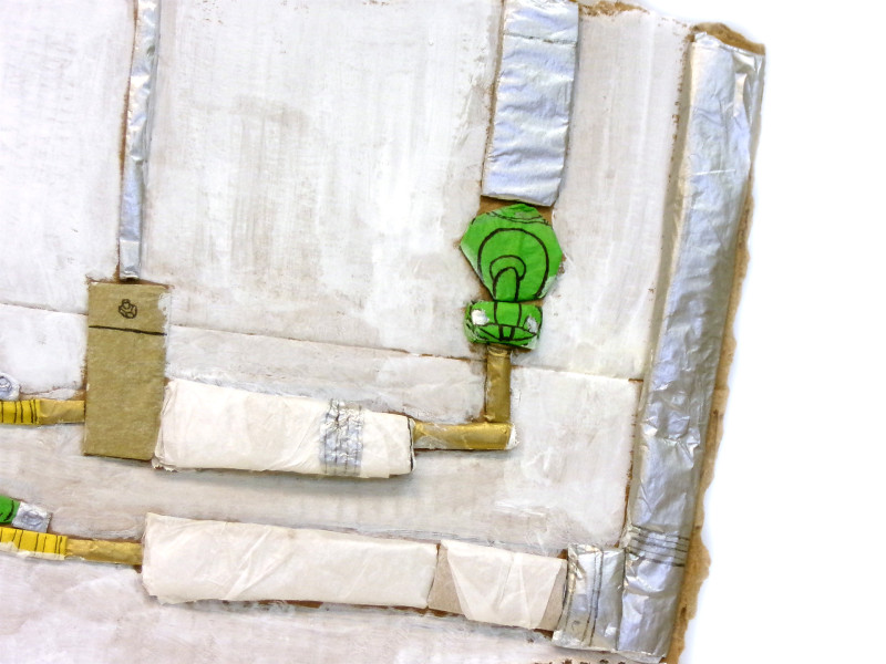 Another detail view of the previous collage, showing the pipe shapes.