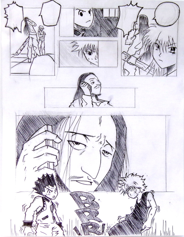 An anime-style cartoon of a man receiving a phone call, which interrupts a sword fight.